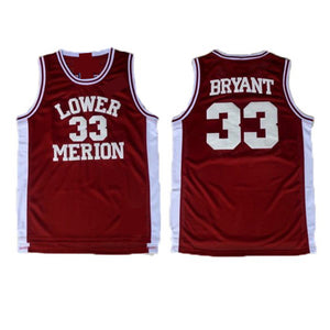 BURGUNDY LOWER MERION KOBE BRYANT HIGHSCHOOL JERSEY #33 BASKETBALL THROWBACK JERSEY